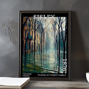 The Flood at Port-Marly 1876 – Alfred Sisley print / poster – french flood scene, impressionism, post impressionist landscape, river artwork