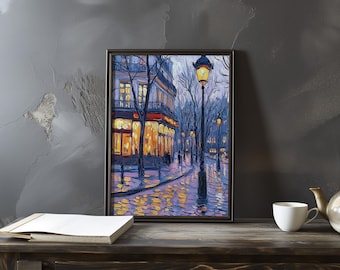 Gustave Caillebotte-Inspired Parisian Street Scene - Realistic Urban Landscape with Rainy Reflection - Impressionist Realism Wall art Print