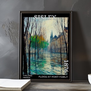 The Flood at Port-Marly 1876 – Alfred Sisley print / poster – french flood scene, impressionism, post impressionist landscape, river artwork