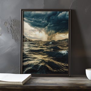 Een storm nadert de zee - Eugene Boudin geïnspireerde impressionistische kunstposter - kustposter - impressionisme decorprint - kustposter