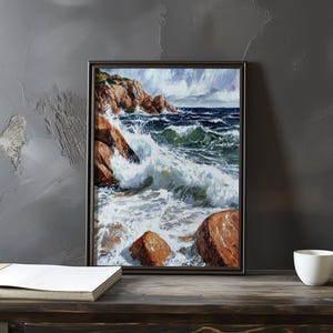 Impresión de galería de arte impresionista inspirada en Gustave Courbet: póster de paisaje costero, póster de olas del océano, decoración grande para el hogar, póster enmarcado