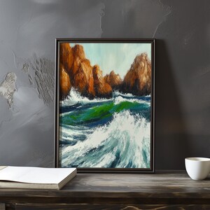 Impresión de galería de arte impresionista inspirada en Gustave Courbet: póster de paisaje costero, póster de olas del océano, decoración grande para el hogar, póster enmarcado