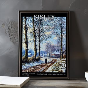 Snow at Louveciennes 1878 – Alfred Sisley print / poster – french snow landscape, impressionism, post impressionist winter village scene art