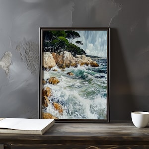 Impresión de galería de arte impresionista inspirada en Gustave Courbet: póster de paisaje costero, póster de olas del océano, decoración grande para el hogar, póster enmarcado