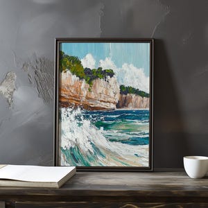 Impresión de galería de arte impresionista inspirada en Gustave Courbet: póster de paisaje costero, póster de olas del océano, decoración grande para el hogar, póster enmarcado
