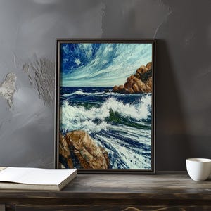 Impresión de galería de arte impresionista inspirada en Gustave Courbet: póster de paisaje costero, póster de olas del océano, decoración grande para el hogar, póster enmarcado