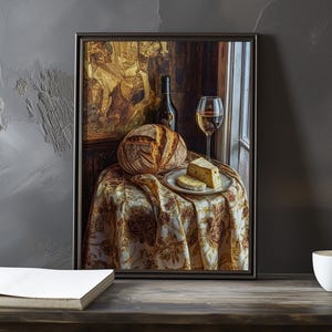 Still Life with Bread and Wine - Paul Cezanne Inspired Impressionist Art Print - French natural landscape still life Poster - Impressionism