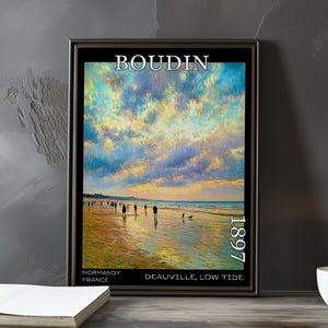 Deauville, marea baja, 1897 – Impresión/póster de Eugène Boudin – Paisaje costero francés, costa posimpresionista, escena de playa mareal al aire libre