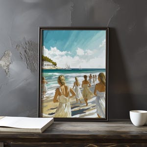 Póster de arte impresionista inspirado en Eugene Boudin: póster vintage junto al mar, escena de sombrilla de playa, obra de arte con vista al mar, impresionismo costero