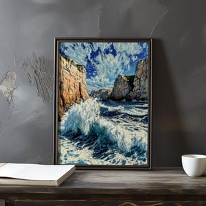 Impresión de galería de arte impresionista inspirada en Gustave Courbet: póster de paisaje costero, póster de olas del océano, decoración grande para el hogar, póster enmarcado