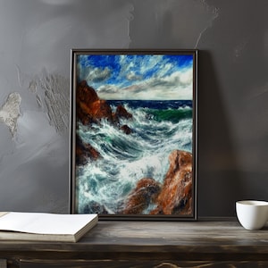 Impresión de galería de arte impresionista inspirada en Gustave Courbet: póster de paisaje costero, póster de olas del océano, decoración grande para el hogar, póster enmarcado