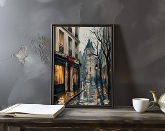 Gustave Caillebotte-Inspired Parisian Street Scene - Realistic Urban Landscape with Rainy Reflection - Impressionist Realism Wall art Print