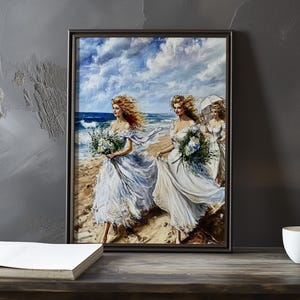 Un día ventoso en la playa: póster de arte impresionista inspirado en Eugene Boudin, póster junto al mar, impresión de sombrilla de playa, impresión de arte de playa oceánica