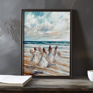 Un día ventoso en la playa: póster de arte impresionista inspirado en Eugene Boudin, póster junto al mar, impresión de sombrilla de playa, impresión de arte de playa oceánica