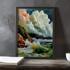 Een storm nadert de zee - Eugene Boudin geïnspireerde impressionistische kunstposter - kustposter - impressionisme decorprint - kustposter
