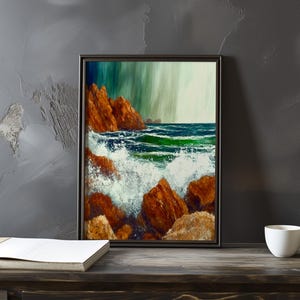 Impresión de galería de arte impresionista inspirada en Gustave Courbet: póster de paisaje costero, póster de olas del océano, decoración grande para el hogar, póster enmarcado