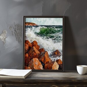 Impresión de galería de arte impresionista inspirada en Gustave Courbet: póster de paisaje costero, póster de olas del océano, decoración grande para el hogar, póster enmarcado