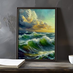 Een storm nadert de zee - Eugene Boudin geïnspireerde impressionistische kunstposter - kustposter - impressionisme decorprint - kustposter