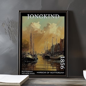 Porto di Rotterdam 1856 – Stampa/manifesto di Johan Jongkind – realismo olandese, porto marittimo, veduta del porto del XIX secolo, arte impressionista costiera