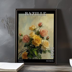 Roses 1864 - Impression / affiche de Frédéric Bazille - Nature morte impressionniste français, oeuvre florale post-impressionnisme, décor floral du XIXe siècle