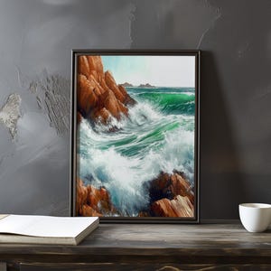 Impresión de galería de arte impresionista inspirada en Gustave Courbet: póster de paisaje costero, póster de olas del océano, decoración grande para el hogar, póster enmarcado