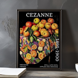 Natura morta con mele e arance 1895-1900 - Stampa/manifesto di Paul Cézanne - Arte post-impressionista francese, cucina provenzale vintage degli anni '90 del XIX secolo