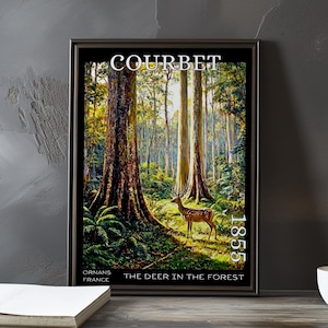 Hirsch im Wald 1855 – Gustave Courbet Druck / Poster – Realistische Waldszene, rustikale Jagd-Wandkunst, französische Tierlandschaft