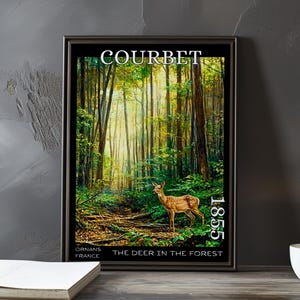 Hirsch im Wald 1855 – Gustave Courbet Druck / Poster – Realistische Waldszene, rustikale Jagd-Wandkunst, französische Tierlandschaft