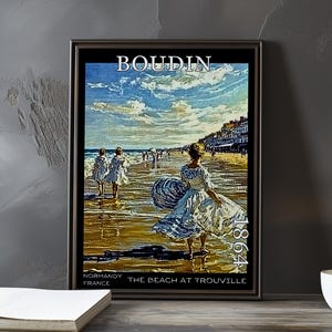 La playa de Trouville, 1864 – Eugène Boudin, impresión/póster, pintura costera francesa impresionista temprana, decoración al aire libre del siglo XX