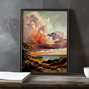 Open luchten boven de kustlijn - Eugene Boudin geïnspireerde impressionistische kunstposter - kustposter - zeekust impressionisme decorafdruk