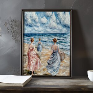 Un día ventoso en la playa: póster de arte impresionista inspirado en Eugene Boudin, póster junto al mar, impresión de sombrilla de playa, impresión de arte de playa oceánica
