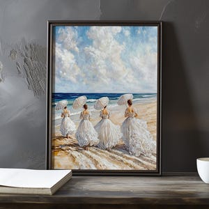 Un día ventoso en la playa: póster de arte impresionista inspirado en Eugene Boudin, póster junto al mar, impresión de sombrilla de playa, impresión de arte de playa oceánica