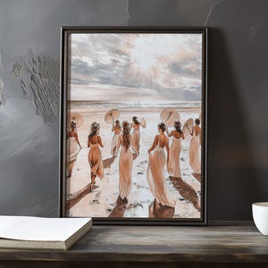 Un día ventoso en la playa: póster de arte impresionista inspirado en Eugene Boudin, póster junto al mar, impresión de sombrilla de playa, impresión de arte de playa oceánica