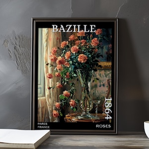 Roses 1864 - Impression / affiche de Frédéric Bazille - Nature morte impressionniste français, oeuvre florale post-impressionnisme, décor floral du XIXe siècle