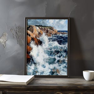 Impresión de galería de arte impresionista inspirada en Gustave Courbet: póster de paisaje costero, póster de olas del océano, decoración grande para el hogar, póster enmarcado