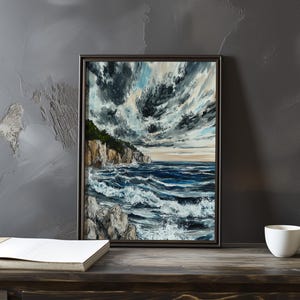 Impresión de galería de arte impresionista inspirada en Gustave Courbet: póster de paisaje costero, póster de olas del océano, decoración grande para el hogar, póster enmarcado