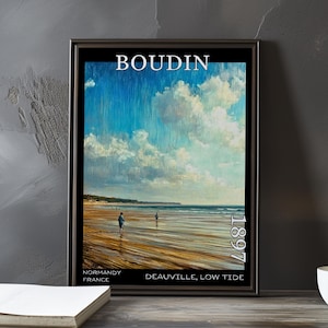 Deauville, marea baja, 1897 – Impresión/póster de Eugène Boudin – Paisaje costero francés, costa posimpresionista, escena de playa mareal al aire libre