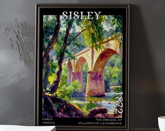 The Bridge at Villeneuve-la-Garenne 1872 – Alfred Sisley print / poster – french riverscape, impressionism, post impressionist bridge scene