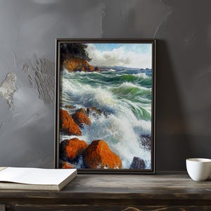 Impresión de galería de arte impresionista inspirada en Gustave Courbet: póster de paisaje costero, póster de olas del océano, decoración grande para el hogar, póster enmarcado