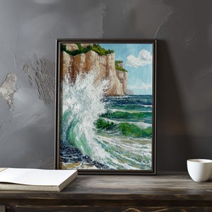Impresión de galería de arte impresionista inspirada en Gustave Courbet: póster de paisaje costero, póster de olas del océano, decoración grande para el hogar, póster enmarcado