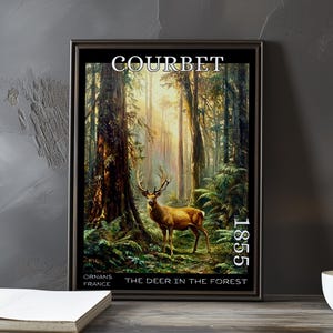Hirsch im Wald 1855 – Gustave Courbet Druck / Poster – Realistische Waldszene, rustikale Jagd-Wandkunst, französische Tierlandschaft