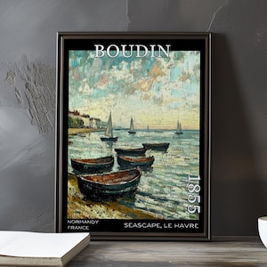 Paesaggio marino, Le Havre 1855 – Stampa/manifesto di Eugène Boudin – prima pittura costiera, cielo marittimo francese, paesaggio marino pre-impressionista