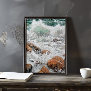 Impresión de galería de arte impresionista inspirada en Gustave Courbet: póster de paisaje costero, póster de olas del océano, decoración grande para el hogar, póster enmarcado