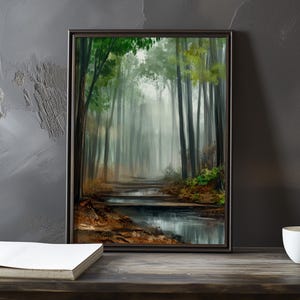 Un bosque denso con un arroyo - Impresión de galería de arte impresionista inspirada en Gustave Courbet - Póster de paisaje costero - Impresión artística de Courbet