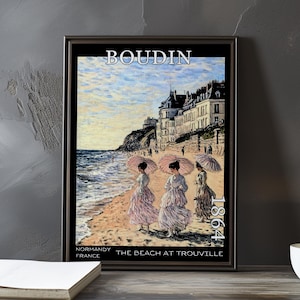 La playa de Trouville, 1864 – Eugène Boudin, impresión/póster, pintura costera francesa impresionista temprana, decoración al aire libre del siglo XX