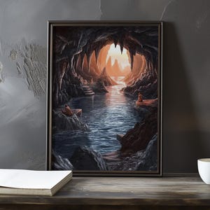 Una cueva o gruta con agua - Impresión de galería de arte impresionista inspirada en Gustave Courbet - Póster de paisaje costero - Impresión de Courbet Decoración del hogar