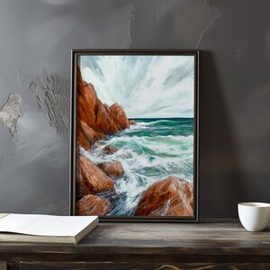Impresión de galería de arte impresionista inspirada en Gustave Courbet: póster de paisaje costero, póster de olas del océano, decoración grande para el hogar, póster enmarcado