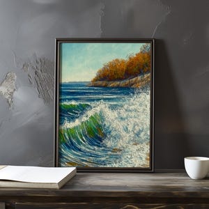 Impresión de galería de arte impresionista inspirada en Gustave Courbet: póster de paisaje costero, póster de olas del océano, decoración grande para el hogar, póster enmarcado