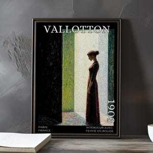 Intérieur avec femme en rouge 1903 – Stampa/poster di Félix Vallotton – Dipinto Nabis, post impressionismo, arredamento artistico con figure francesi del XX secolo