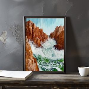 Impresión de galería de arte impresionista inspirada en Gustave Courbet: póster de paisaje costero, póster de olas del océano, decoración grande para el hogar, póster enmarcado